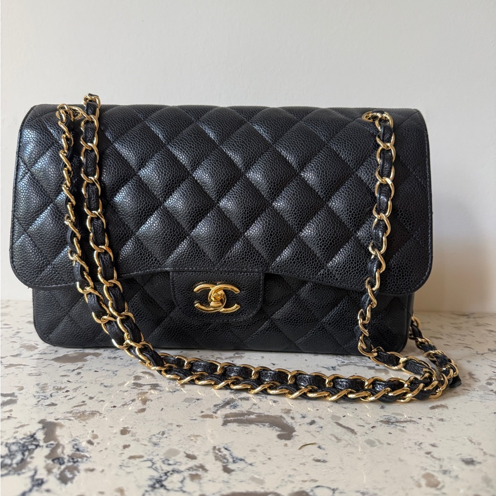 Chanel Classic Double Flap Jumbo Black Caviar Gold Hardware Series 19